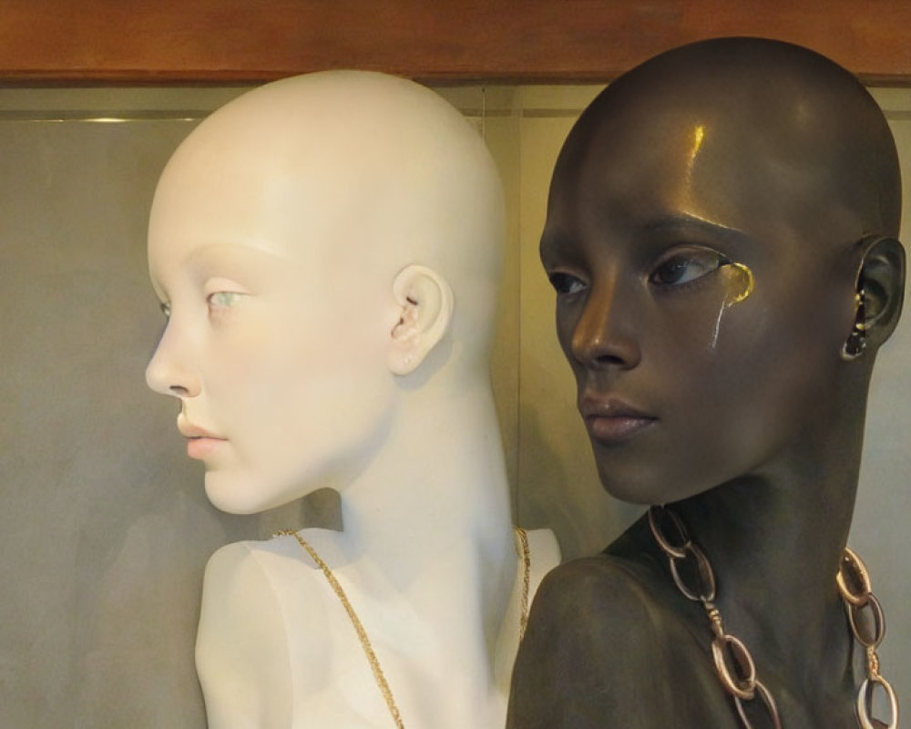 Mannequin heads: ivory vs. black with gold accents