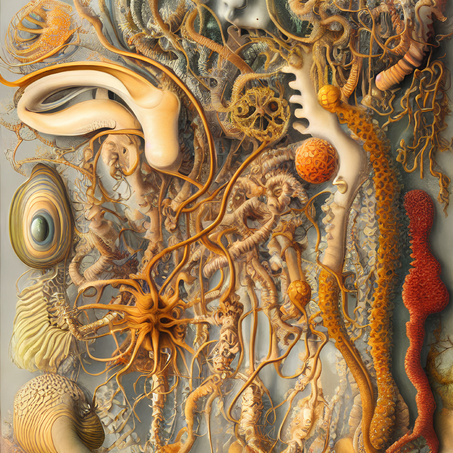 Abstract Organic Fractal Artwork in Warm Coral Hues