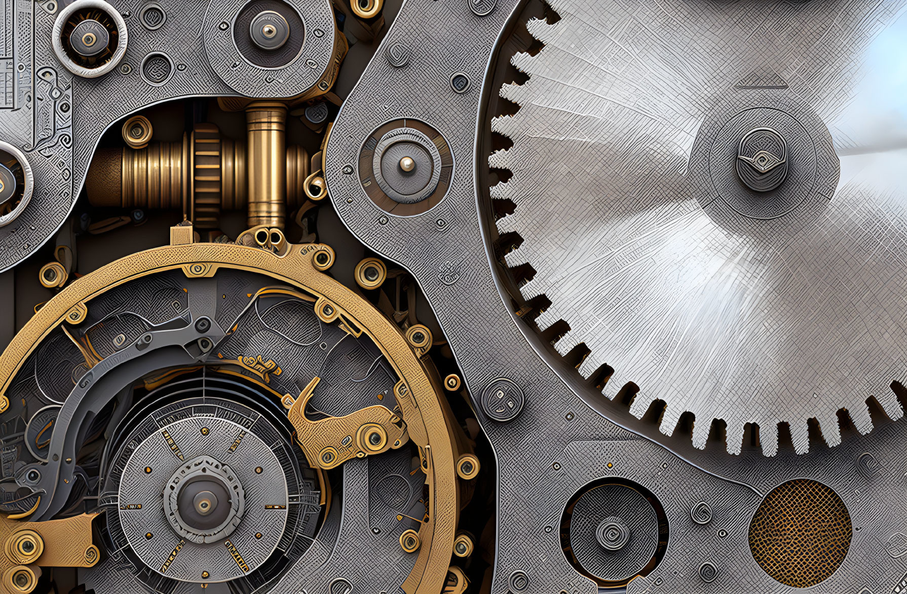Detailed view of metallic gears and cogs showcasing intricate textures.