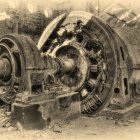Detailed Steampunk Apparatus in Sepia-Toned Industrial Setting