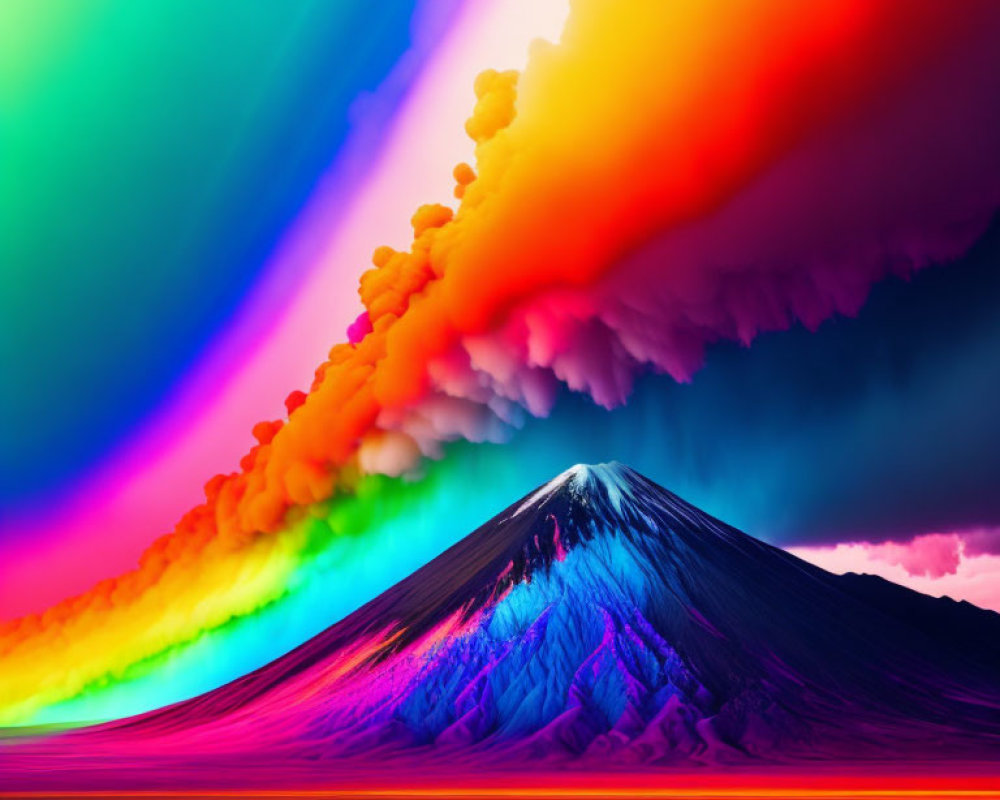 Colorful Volcano Eruption Against Vibrant Sky