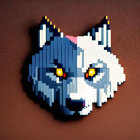Stylized pixelated wolf head with dual-tone colors and glowing eyes