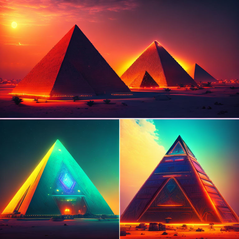 egypt, neon cyberpunk pyramids