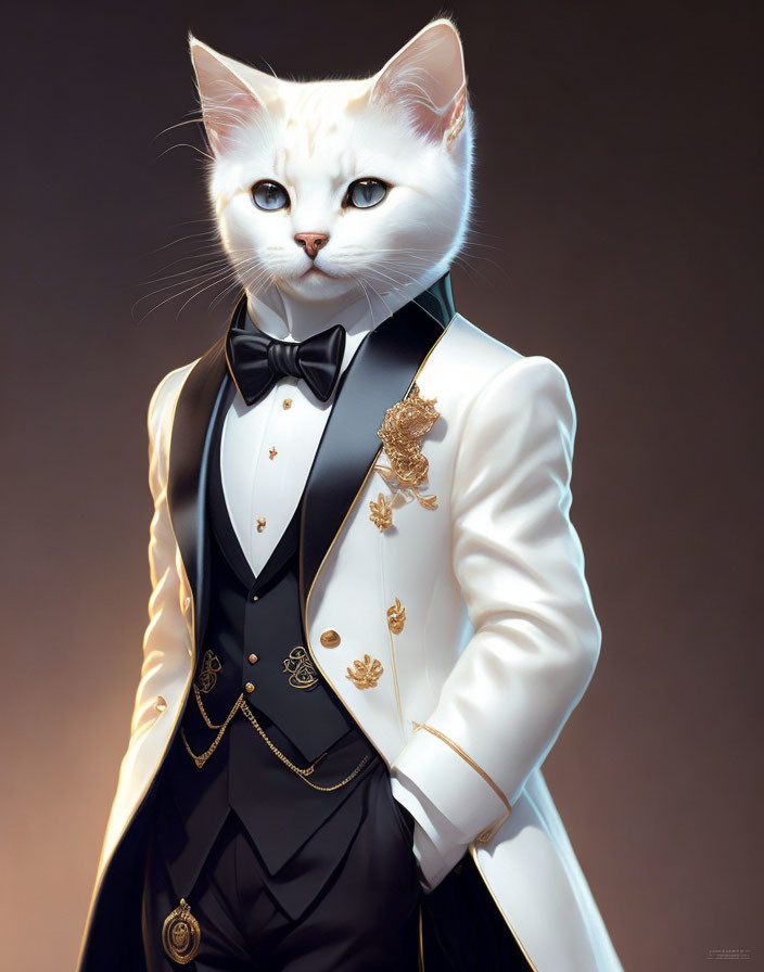 a king white cute kitty in tuxedo