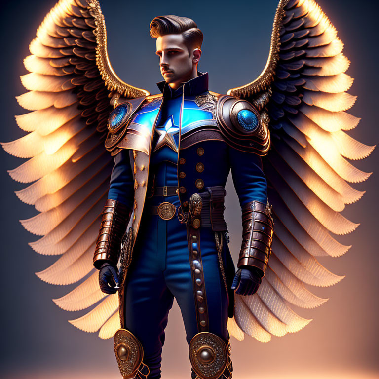 Fantasy military uniform with golden wings and star emblem