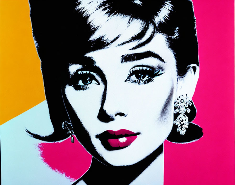 Colorful pop art portrait of a woman with bold retro style features