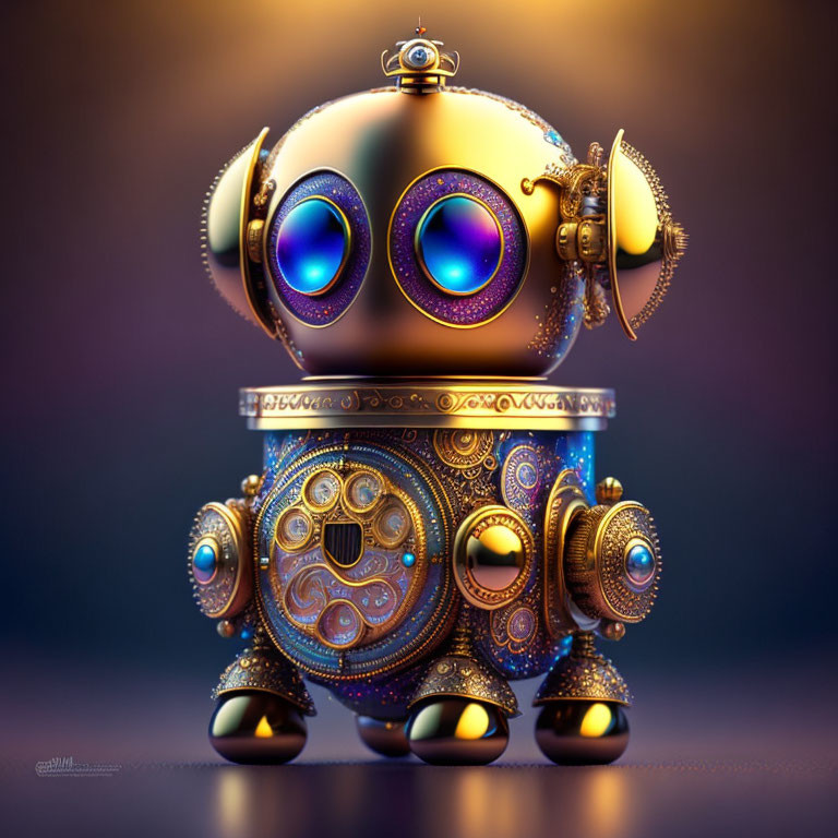 Intricate gold robot with expressive eyes and ornate details