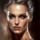Digital portrait of a woman with dark eyebrows, full lips, and intense gaze.