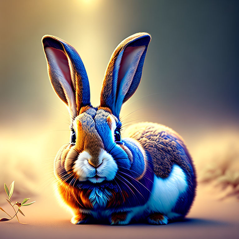 Detailed illustration of rabbit with expressive eyes and unique fur patterns
