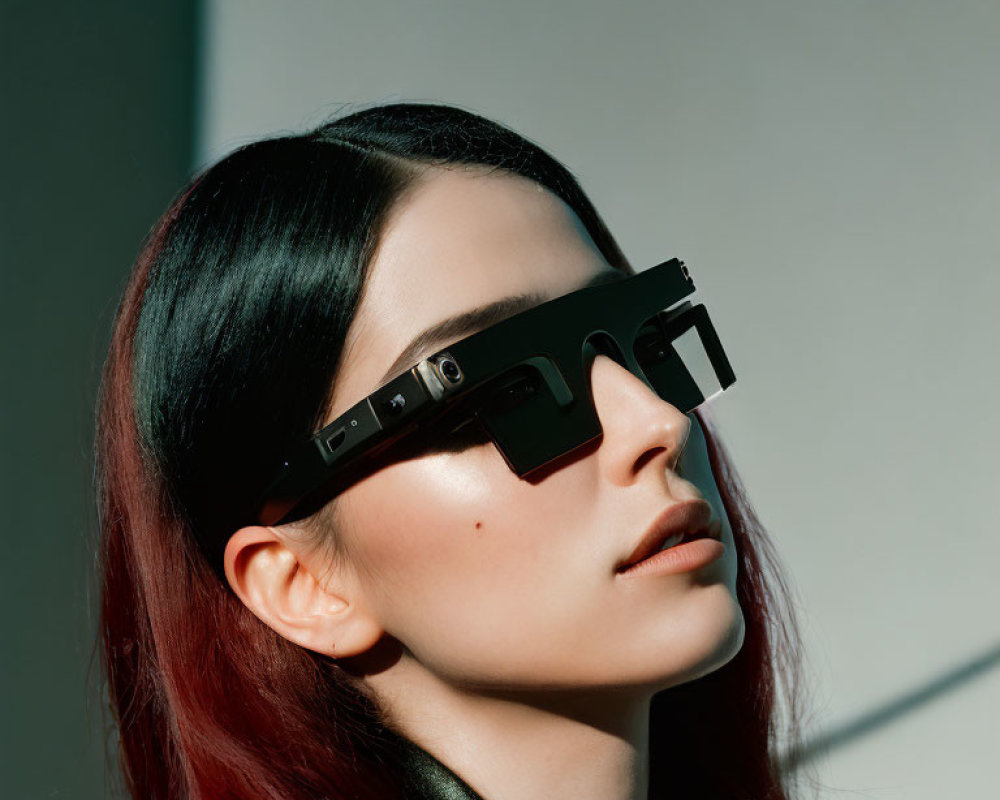 Dark-Haired Woman in Modern Oversized Square Sunglasses