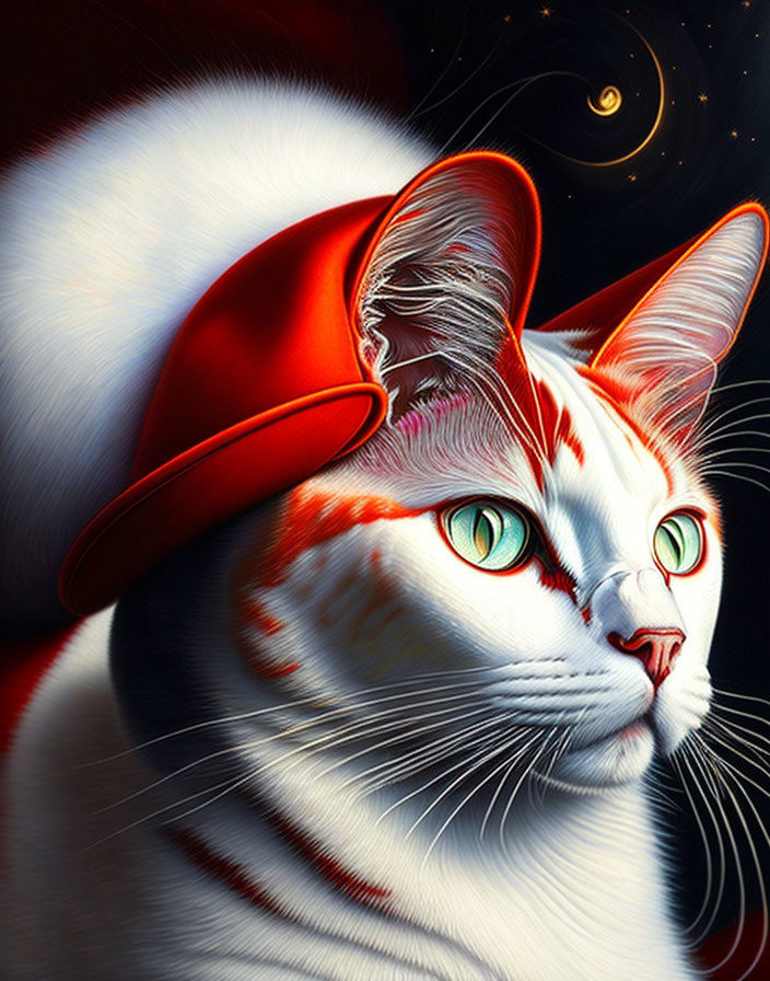 White cat in red hat