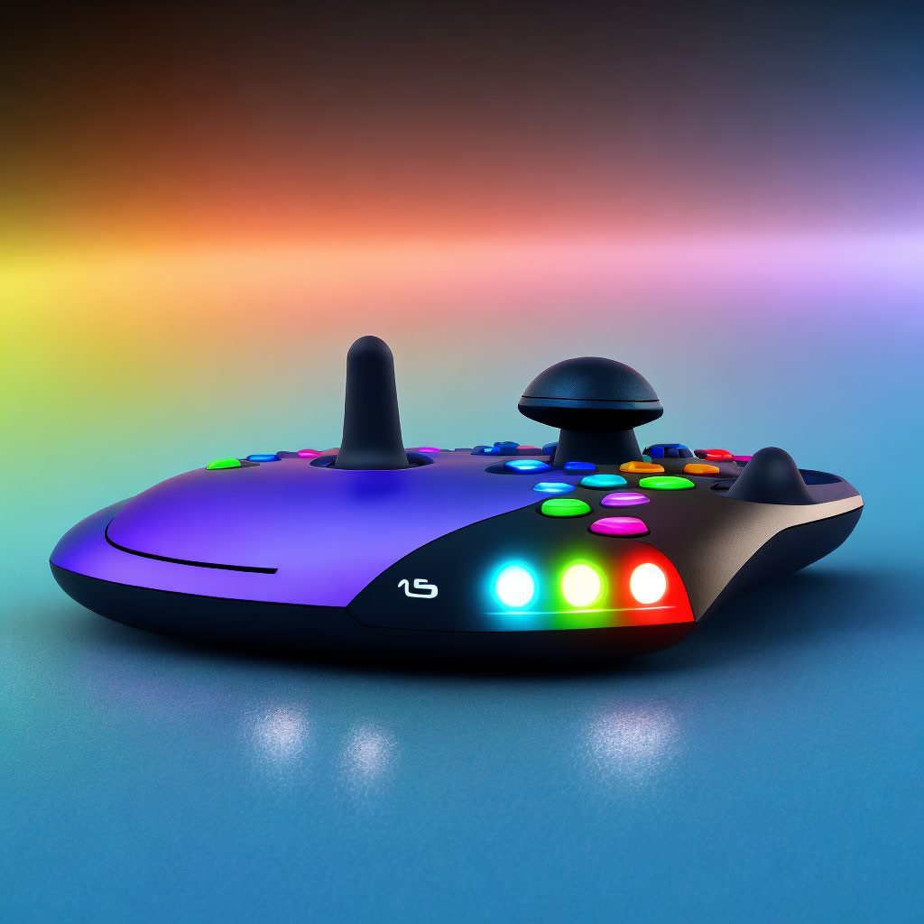 Vibrant Gaming Controller with Illuminated Buttons on Gradient Background