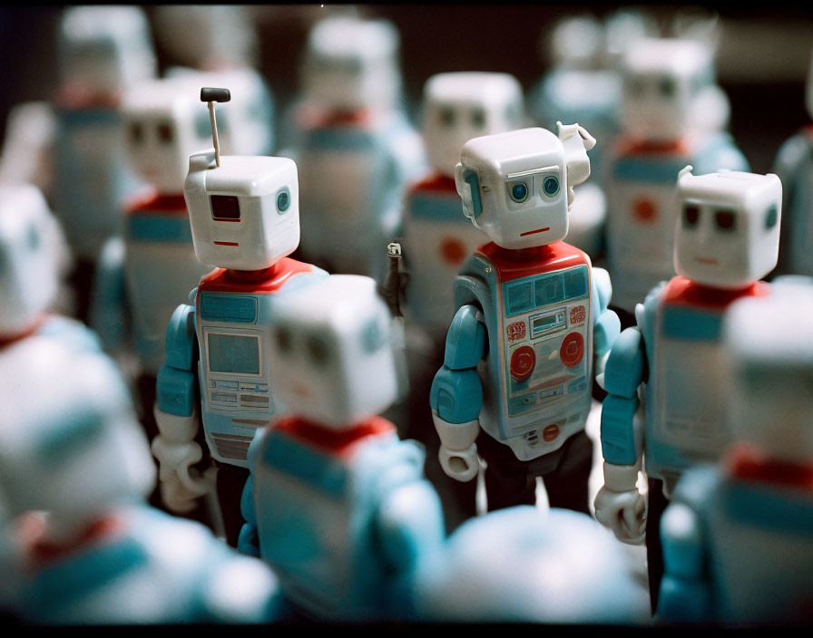 Lego-like robots looking confused