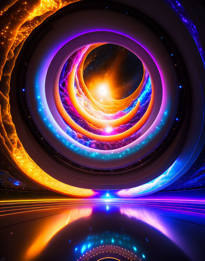 Colorful Spiral Galaxy Digital Art with Bright Central Light