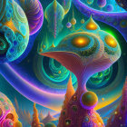 Colorful Psychedelic Artwork with Abstract Alien Shapes