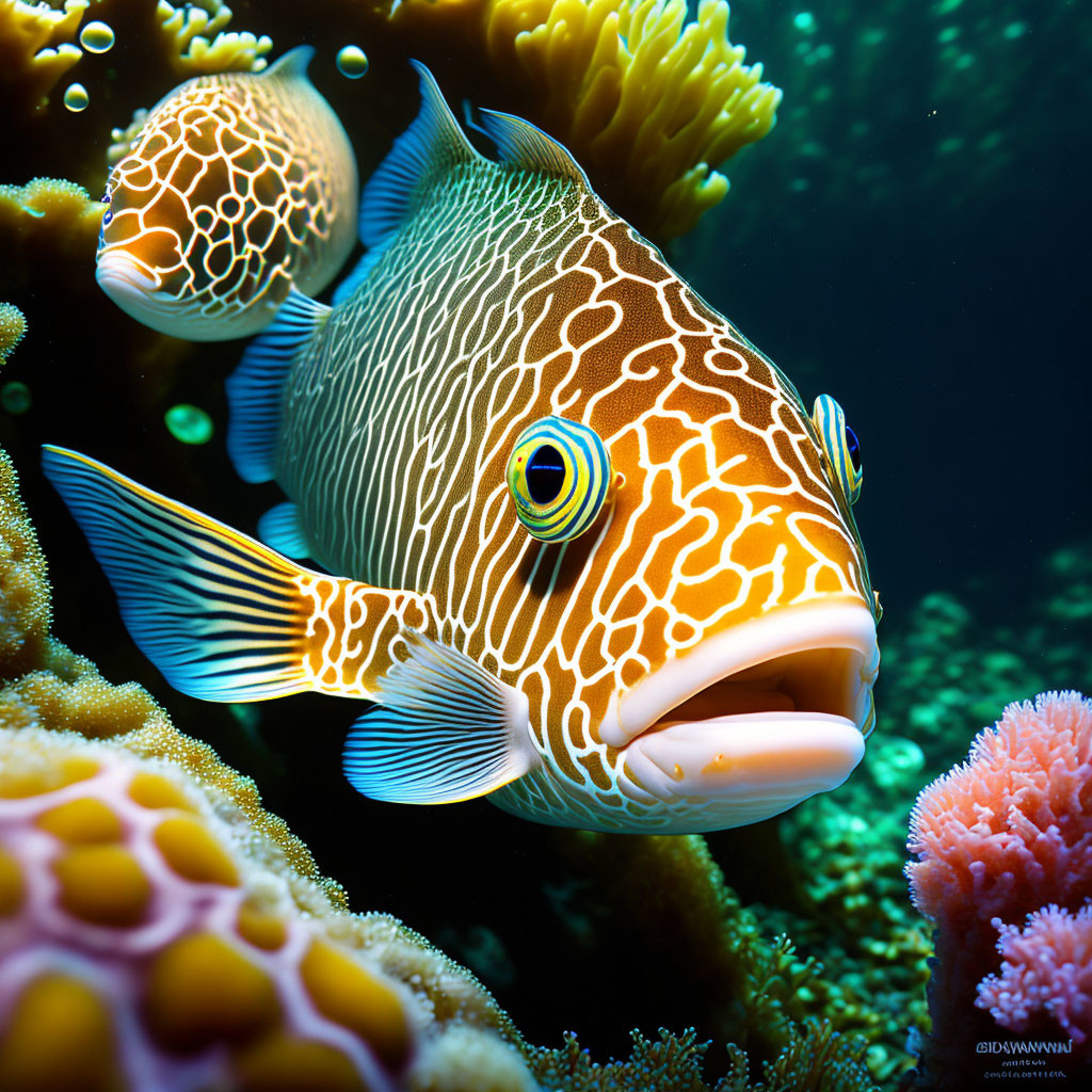 Colorful Clown Triggerfish in Vibrant Coral Reef Scene