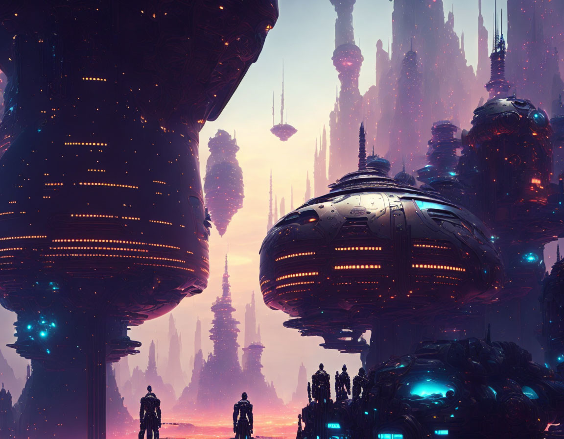 fantasy iron city with cyborgs 