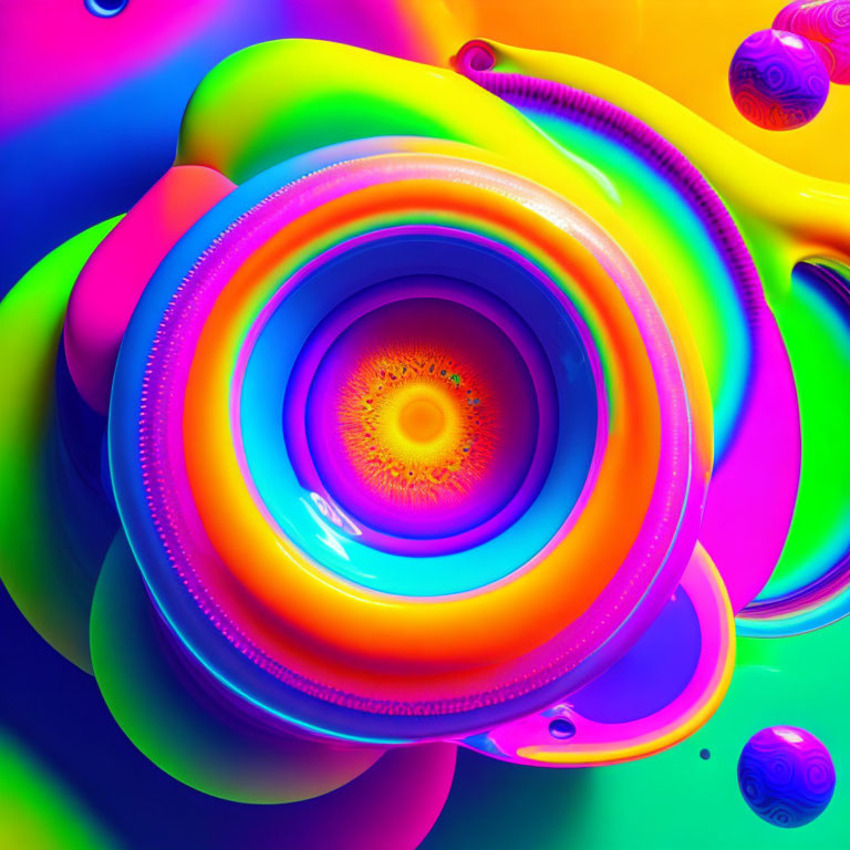 Colorful Abstract Artwork with Psychedelic Swirls and Circles