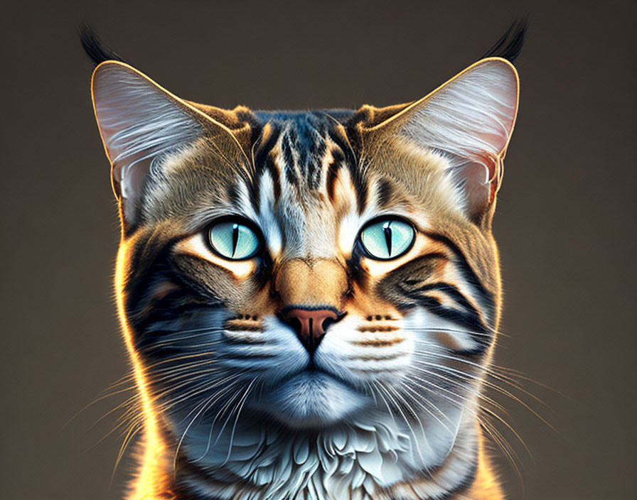 Detailed Digital Portrait of Cat with Blue Eyes and Stripes