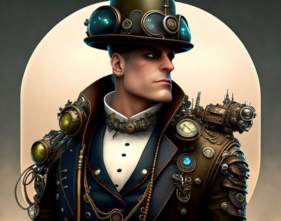 Steampunk-inspired man in digital artwork