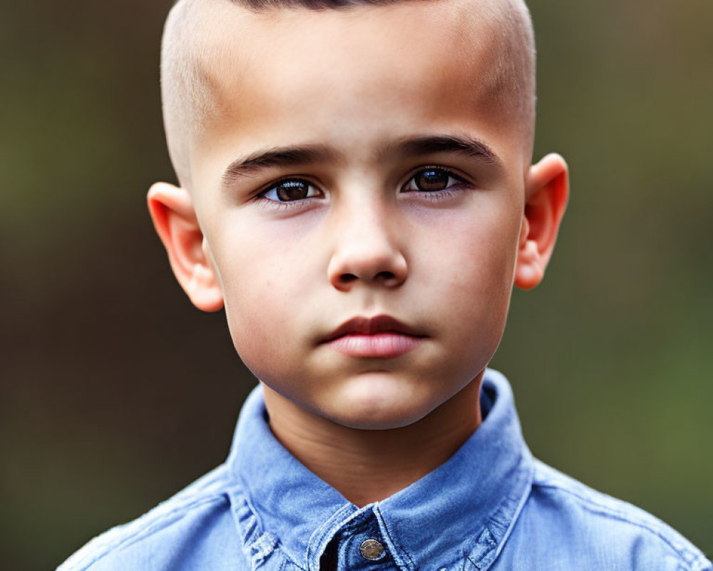 Serious young boy with neat undercut and blue shirt