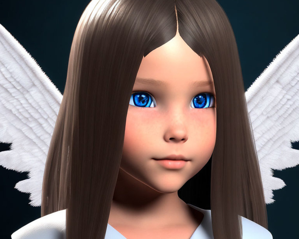 Young Girl with Angel Wings in 3D Digital Illustration