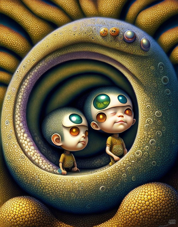 Surreal Artwork Featuring Stylized Characters with Oversized Eyes