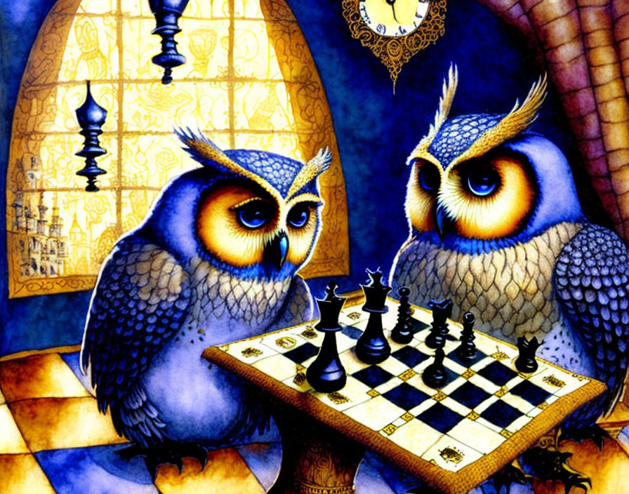 owls playing chess