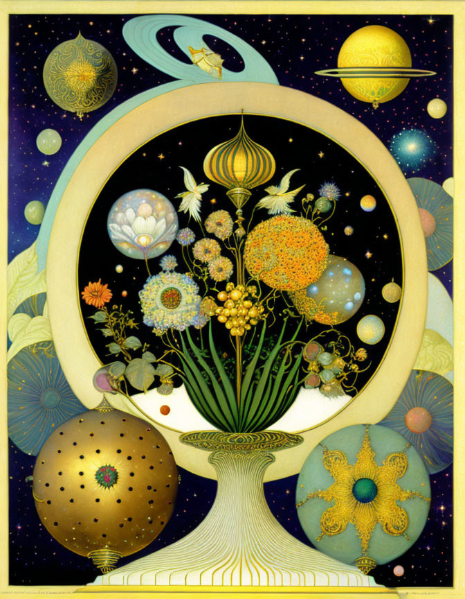 Whimsical flowers planets and comets