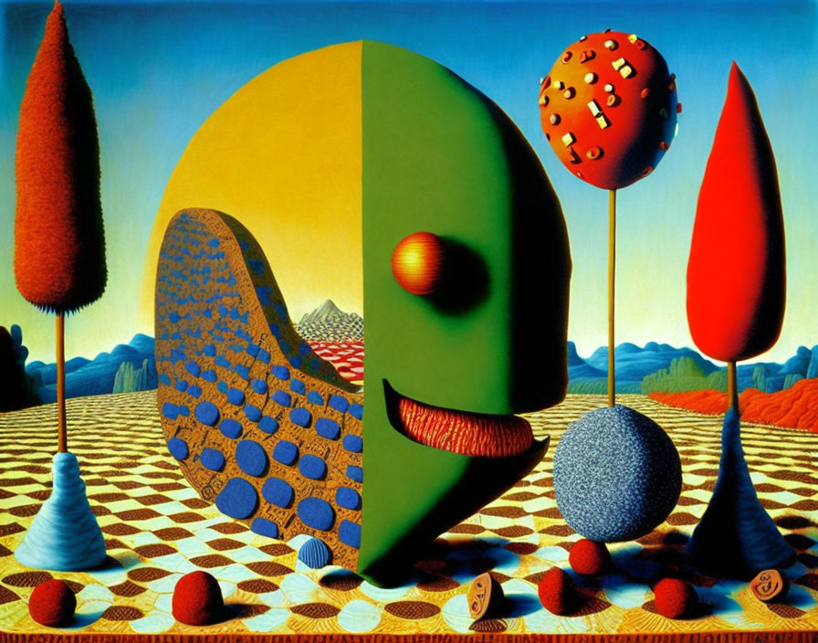 Surrealist Artwork: Anthropomorphic Shapes, Vibrant Colors, Juxtaposed Objects, Large