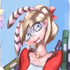 Blonde Female Animated Character with Glasses and Floral Headband
