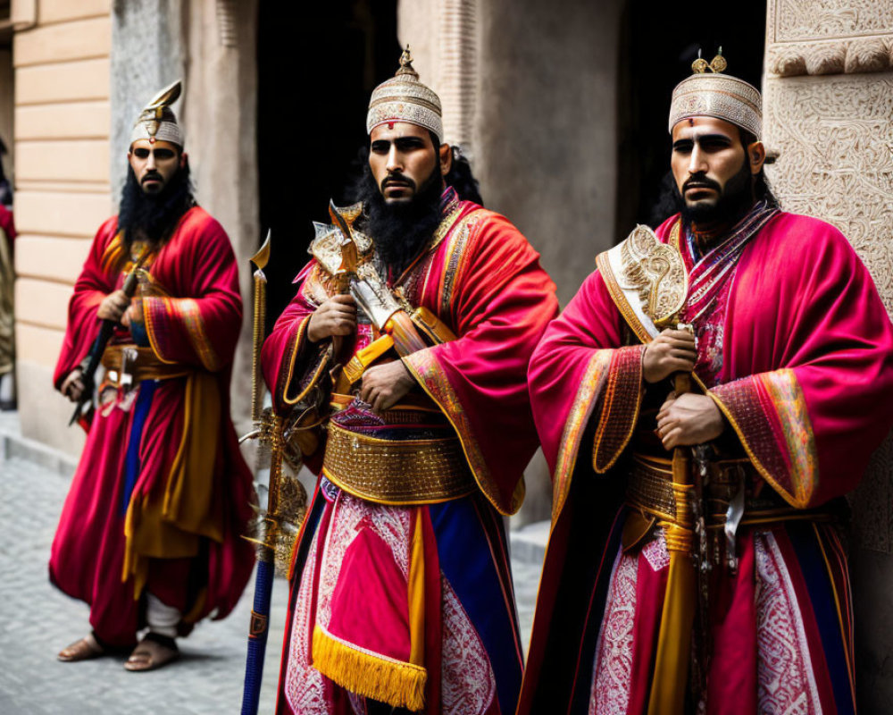 Men in Vibrant Pink & Gold Traditional Royal Attire