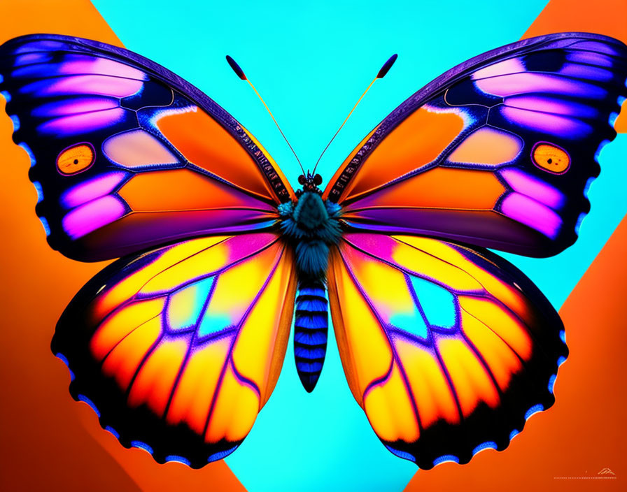 Colorful Symmetrical Butterfly with Orange, Blue, and Black Wings