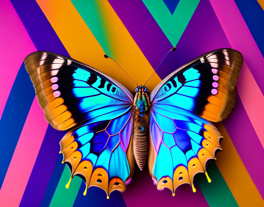 Colorful Butterfly Digital Artwork on Striped Background