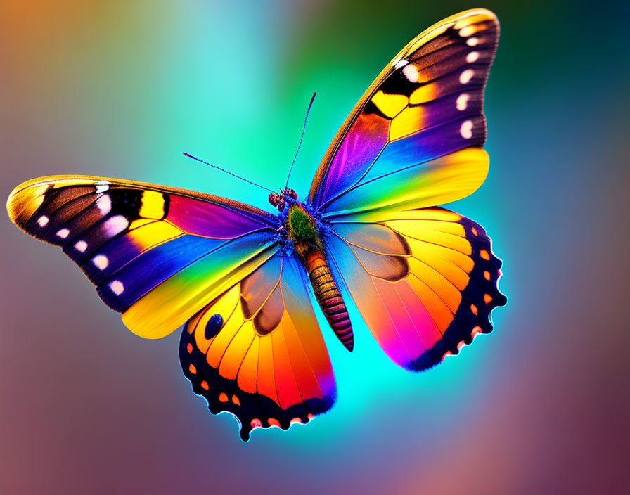 Colorful Butterfly with Spread Wings on Blurred Background