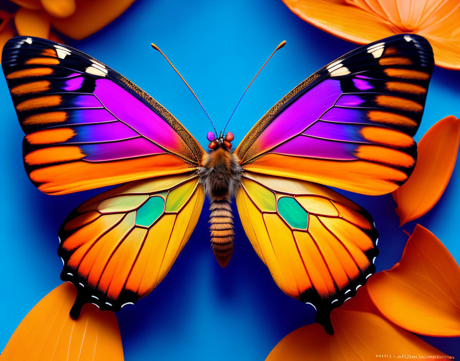 Colorful Butterfly Close-Up with Orange, Purple, and Green Wings
