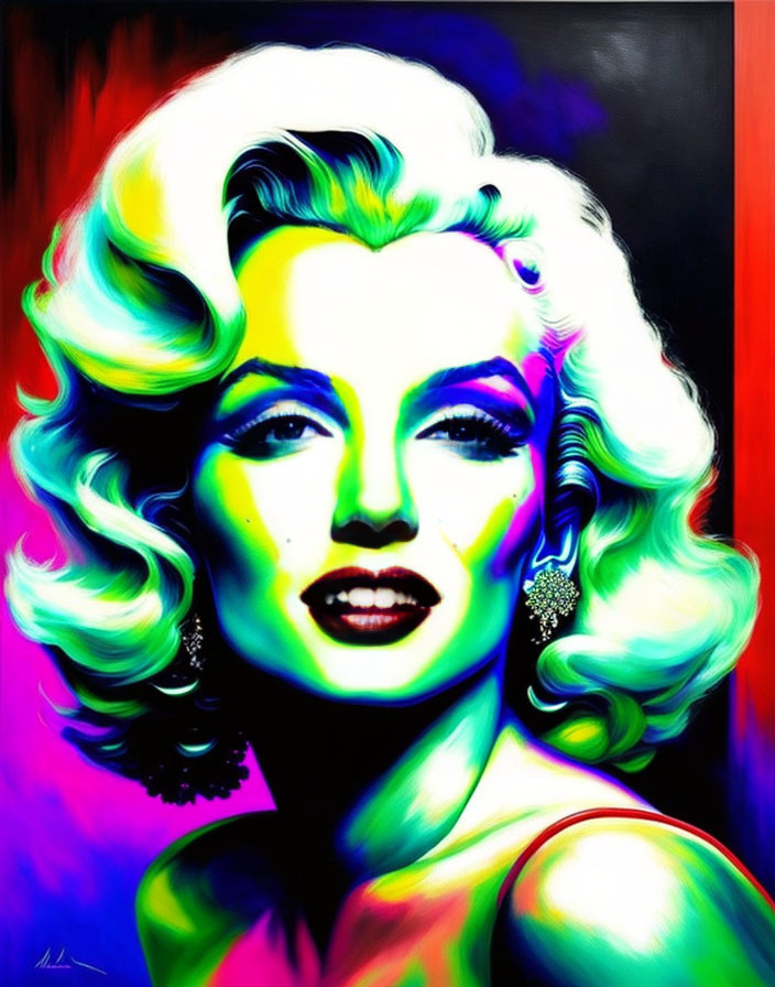 Vibrant pop art portrait of a woman with blonde hair and bold makeup