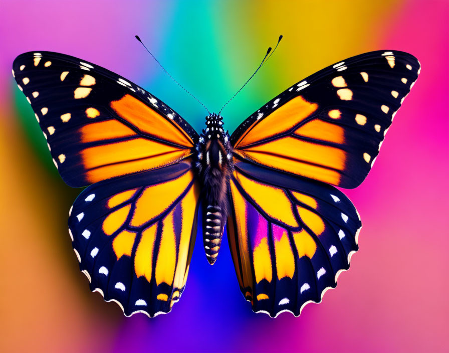 Colorful Monarch Butterfly with Orange, Black, and White Patterns on Vibrant Background