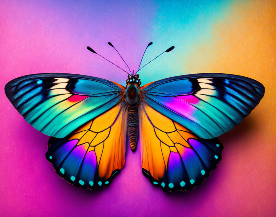 Colorful Butterfly with Spread Wings on Vibrant Background