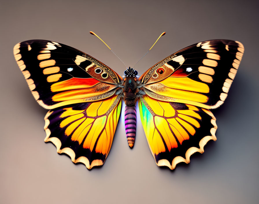 Colorful Butterfly with Orange, Black, and Yellow Wings on Soft Background