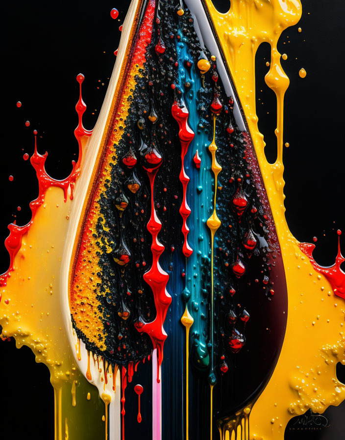 Colorful Paint Splashes on Dark Background: Abstract and Dynamic Composition