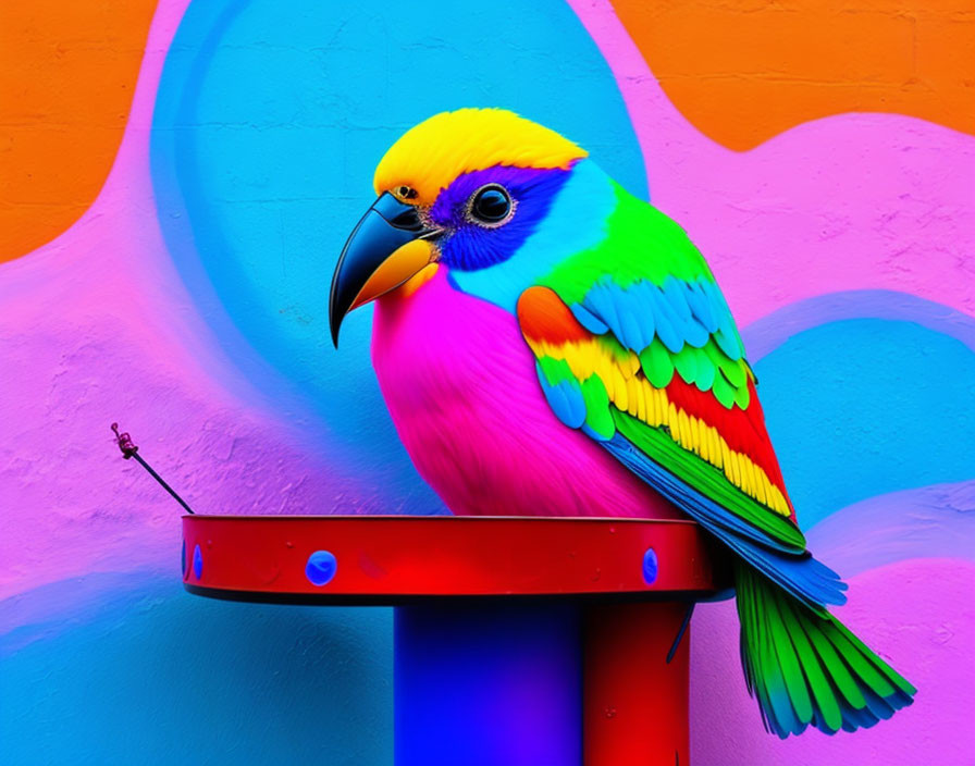 Colorful Parrot Digital Artwork on Stylized Pedestal with Rainbow Palette