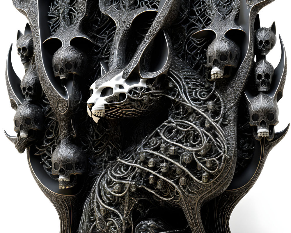 Intricate Black Dragon Sculpture with Skull Details