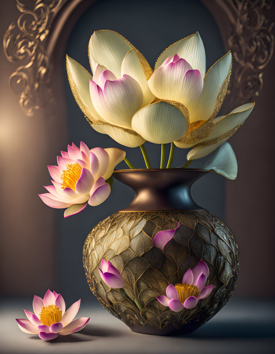 Lotus flowers in a crystall vase