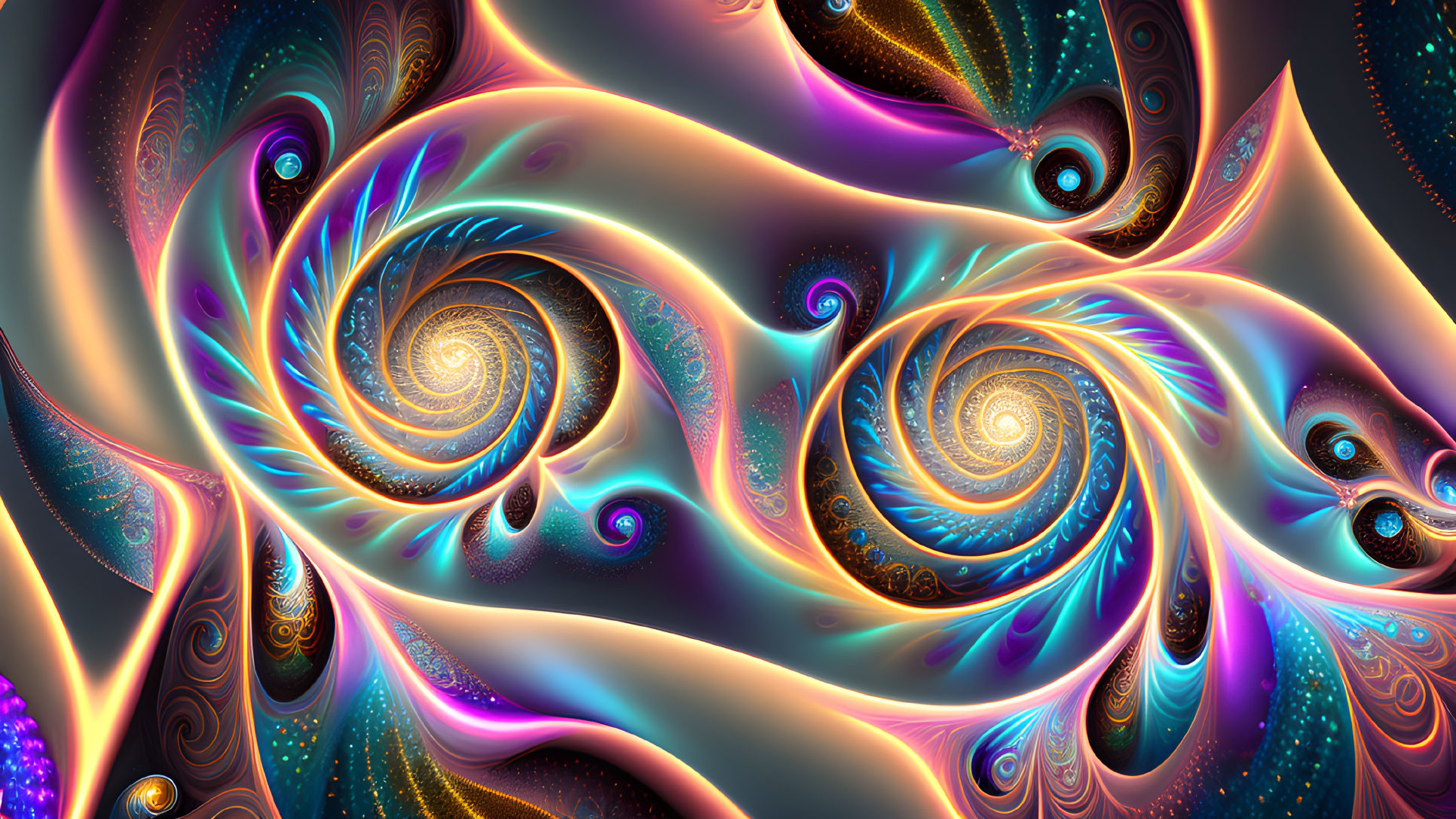 Colorful Abstract Fractal Image with Swirling Blue, Gold, and Purple Patterns