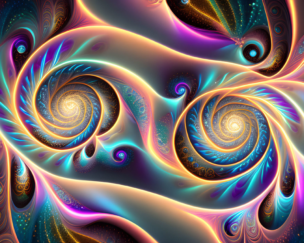 Colorful Abstract Fractal Image with Swirling Blue, Gold, and Purple Patterns