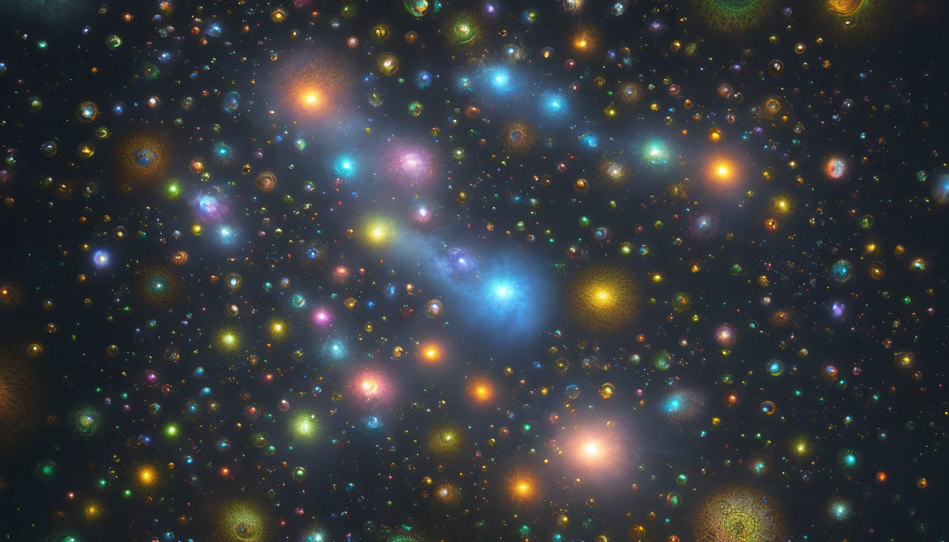 Colorful Glowing Celestial Bodies in Dark Cosmic Space