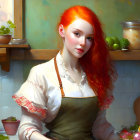 Redhead Woman with Orange Hair in Kitchen Setting with Fresh Ingredients