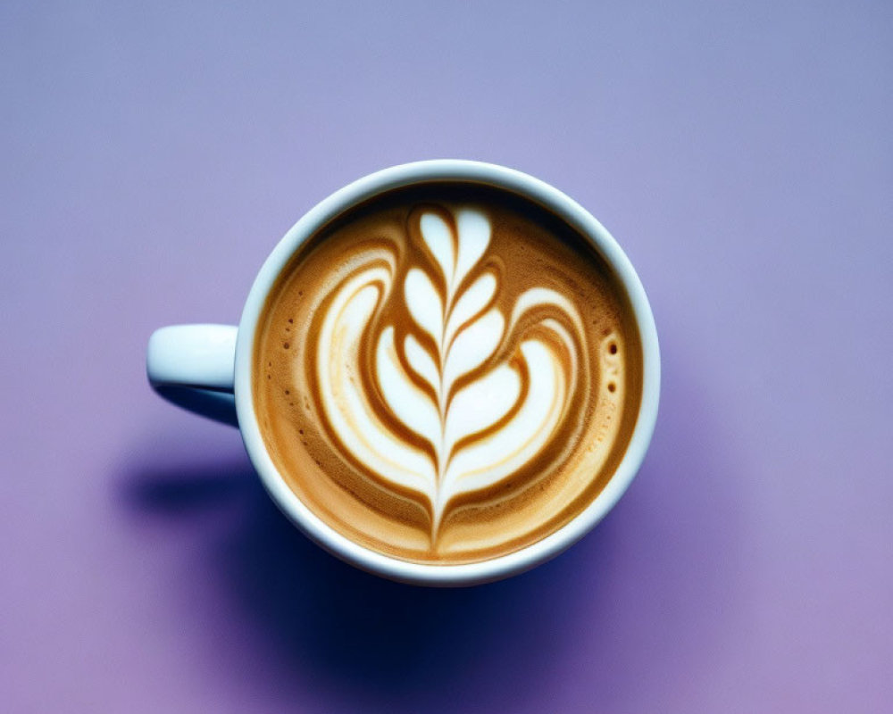 Artful Latte Foam on Purple Background for Coffee Cup