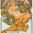 Detailed Art Nouveau woman with celestial elements and planets in illustration